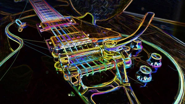 Primo Piano Guitar Sfondo Scuro Pittura Neon Astratta — Foto Stock