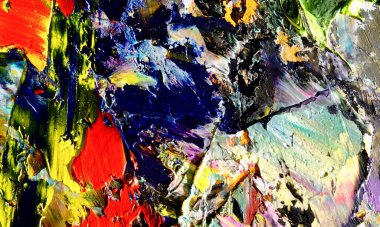 Renk dokusu. Tuvale elle çizilmiş yağlı boya resim. Soyut sanat geçmişi. Modern, çağdaş sanat. Renkli tuval. Duvar dekoru arkaplanı