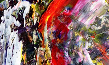 Renk dokusu. Tuvale elle çizilmiş yağlı boya resim. Soyut sanat geçmişi. Modern, çağdaş sanat. Renkli tuval. Duvar dekoru arkaplanı