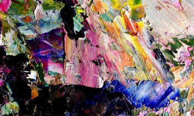 Renk dokusu. Tuvale elle çizilmiş yağlı boya resim. Soyut sanat geçmişi. Modern, çağdaş sanat. Renkli tuval. Duvar dekoru arkaplanı