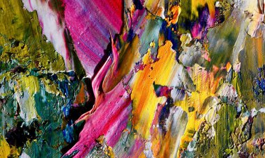 Renk dokusu. Tuvale elle çizilmiş yağlı boya resim. Soyut sanat geçmişi. Modern, çağdaş sanat. Renkli tuval. Duvar dekoru arkaplanı