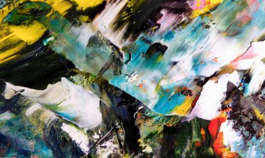 Renk dokusu. Tuvale elle çizilmiş yağlı boya resim. Soyut sanat geçmişi. Modern, çağdaş sanat. Renkli tuval. Duvar dekoru arkaplanı