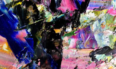 Renk dokusu. Tuvale elle çizilmiş yağlı boya resim. Soyut sanat geçmişi. Modern, çağdaş sanat. Renkli tuval. Duvar dekoru arkaplanı