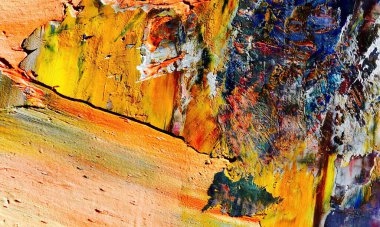 Renk dokusu. Tuvale elle çizilmiş yağlı boya resim. Soyut sanat geçmişi. Modern, çağdaş sanat. Renkli tuval. Duvar dekoru arkaplanı