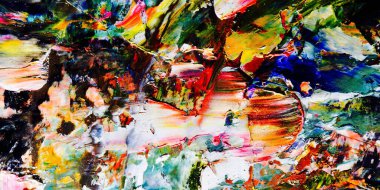 Renk dokusu. Tuvale elle çizilmiş yağlı boya resim. Soyut sanat geçmişi. Modern, çağdaş sanat. Renkli tuval. Duvar dekoru arkaplanı