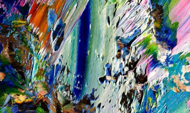 Renk dokusu. Tuvale elle çizilmiş yağlı boya resim. Soyut sanat geçmişi. Modern, çağdaş sanat. Renkli tuval. Duvar dekoru arkaplanı