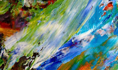 Renk dokusu. Tuvale elle çizilmiş yağlı boya resim. Soyut sanat geçmişi. Modern, çağdaş sanat. Renkli tuval. Duvar dekoru arkaplanı