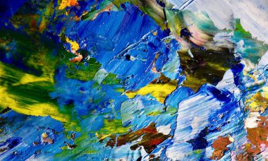 Renk dokusu. Tuvale elle çizilmiş yağlı boya resim. Soyut sanat geçmişi. Modern, çağdaş sanat. Renkli tuval. Duvar dekoru arkaplanı