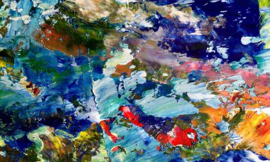 Renk dokusu. Tuvale elle çizilmiş yağlı boya resim. Soyut sanat geçmişi. Modern, çağdaş sanat. Renkli tuval. Duvar dekoru arkaplanı