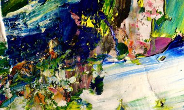 Renk dokusu. Tuvale elle çizilmiş yağlı boya resim. Soyut sanat geçmişi. Modern, çağdaş sanat. Renkli tuval. Duvar dekoru arkaplanı