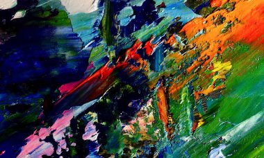 Renk dokusu. Tuvale elle çizilmiş yağlı boya resim. Soyut sanat geçmişi. Modern, çağdaş sanat. Renkli tuval. Duvar dekoru arkaplanı