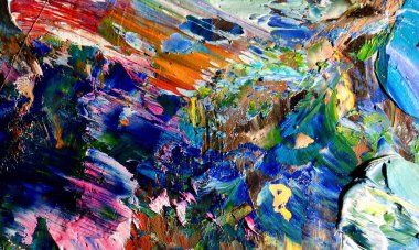 Renk dokusu. Tuvale elle çizilmiş yağlı boya resim. Soyut sanat geçmişi. Modern, çağdaş sanat. Renkli tuval. Duvar dekoru arkaplanı