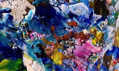 Renk dokusu. Tuvale elle çizilmiş yağlı boya resim. Soyut sanat geçmişi. Modern, çağdaş sanat. Renkli tuval. Duvar dekoru arkaplanı