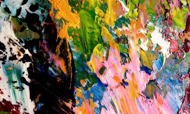 Renk dokusu. Tuvale elle çizilmiş yağlı boya resim. Soyut sanat geçmişi. Modern, çağdaş sanat. Renkli tuval. Duvar dekoru arkaplanı