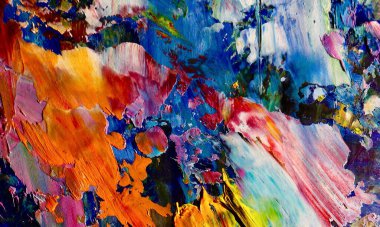 Renk dokusu. Tuvale elle çizilmiş yağlı boya resim. Soyut sanat geçmişi. Modern, çağdaş sanat. Renkli tuval. Duvar dekoru arkaplanı