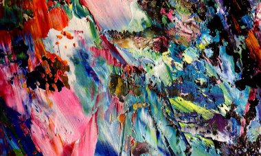 Renk dokusu. Tuvale elle çizilmiş yağlı boya resim. Soyut sanat geçmişi. Modern, çağdaş sanat. Renkli tuval. Duvar dekoru arkaplanı