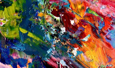 Renk dokusu. Tuvale elle çizilmiş yağlı boya resim. Soyut sanat geçmişi. Modern, çağdaş sanat. Renkli tuval. Duvar dekoru arkaplanı