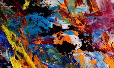 Renk dokusu. Tuvale elle çizilmiş yağlı boya resim. Soyut sanat geçmişi. Modern, çağdaş sanat. Renkli tuval. Duvar dekoru arkaplanı