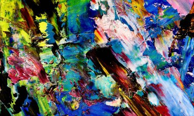 Renk dokusu. Tuvale elle çizilmiş yağlı boya resim. Soyut sanat geçmişi. Modern, çağdaş sanat. Renkli tuval. Duvar dekoru arkaplanı