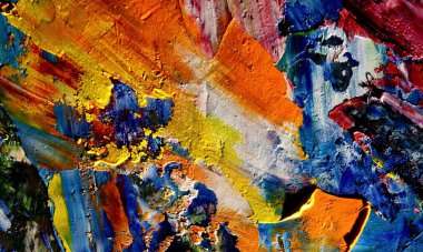 Renk dokusu. Tuvale elle çizilmiş yağlı boya resim. Soyut sanat geçmişi. Modern, çağdaş sanat. Renkli tuval. Duvar dekoru arkaplanı