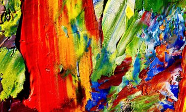 Renk dokusu. Tuvale elle çizilmiş yağlı boya resim. Soyut sanat geçmişi. Modern, çağdaş sanat. Renkli tuval. Duvar dekoru arkaplanı