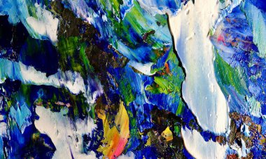 Renk dokusu. Tuvale elle çizilmiş yağlı boya resim. Soyut sanat geçmişi. Modern, çağdaş sanat. Renkli tuval. Duvar dekoru arkaplanı