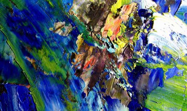 Renk dokusu. Tuvale elle çizilmiş yağlı boya resim. Soyut sanat geçmişi. Modern, çağdaş sanat. Renkli tuval. Duvar dekoru arkaplanı