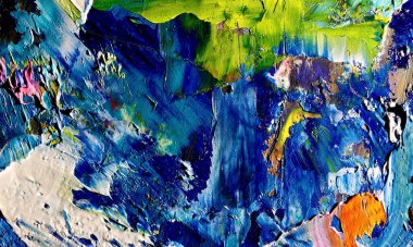 Renk dokusu. Tuvale elle çizilmiş yağlı boya resim. Soyut sanat geçmişi. Modern, çağdaş sanat. Renkli tuval. Duvar dekoru arkaplanı