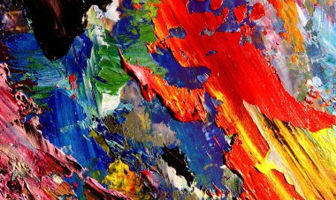 Renk dokusu. Tuvale elle çizilmiş yağlı boya resim. Soyut sanat geçmişi. Modern, çağdaş sanat. Renkli tuval. Duvar dekoru arkaplanı