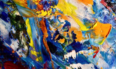 Renk dokusu. Tuvale elle çizilmiş yağlı boya resim. Soyut sanat geçmişi. Modern, çağdaş sanat. Renkli tuval. Duvar dekoru arkaplanı