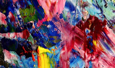 Renk dokusu. Tuvale elle çizilmiş yağlı boya resim. Soyut sanat geçmişi. Modern, çağdaş sanat. Renkli tuval. Duvar dekoru arkaplanı