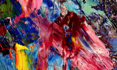 Renk dokusu. Tuvale elle çizilmiş yağlı boya resim. Soyut sanat geçmişi. Modern, çağdaş sanat. Renkli tuval. Duvar dekoru arkaplanı