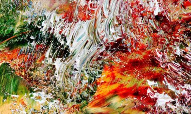 Renk dokusu. Tuvale elle çizilmiş yağlı boya resim. Soyut sanat geçmişi. Modern, çağdaş sanat. Renkli tuval. Duvar dekoru arkaplanı