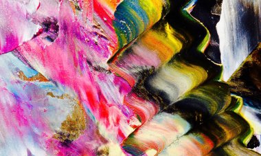 Renk dokusu. Tuvale elle çizilmiş yağlı boya resim. Soyut sanat geçmişi. Modern, çağdaş sanat. Renkli tuval. Duvar dekoru arkaplanı