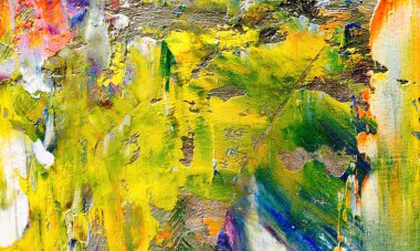 Renk dokusu. Tuvale elle çizilmiş yağlı boya resim. Soyut sanat geçmişi. Modern, çağdaş sanat. Renkli tuval. Duvar dekoru arkaplanı