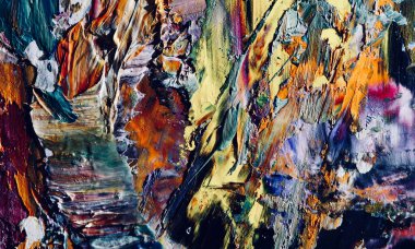 Renk dokusu. Tuvale elle çizilmiş yağlı boya resim. Soyut sanat geçmişi. Modern, çağdaş sanat. Renkli tuval. Duvar dekoru arkaplanı
