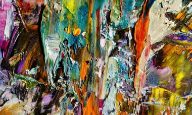 Renk dokusu. Tuvale elle çizilmiş yağlı boya resim. Soyut sanat geçmişi. Modern, çağdaş sanat. Renkli tuval. Duvar dekoru arkaplanı