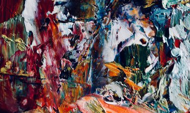 Renk dokusu. Tuvale elle çizilmiş yağlı boya resim. Soyut sanat geçmişi. Modern, çağdaş sanat. Renkli tuval. Duvar dekoru arkaplanı