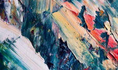 Renk dokusu. Tuvale elle çizilmiş yağlı boya resim. Soyut sanat geçmişi. Modern, çağdaş sanat. Renkli tuval. Duvar dekoru arkaplanı