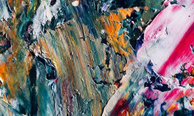 Renk dokusu. Tuvale elle çizilmiş yağlı boya resim. Soyut sanat geçmişi. Modern, çağdaş sanat. Renkli tuval. Duvar dekoru arkaplanı