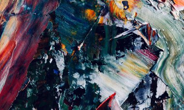 Renk dokusu. Tuvale elle çizilmiş yağlı boya resim. Soyut sanat geçmişi. Modern, çağdaş sanat. Renkli tuval. Duvar dekoru arkaplanı