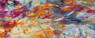 Renk dokusu. Tuvale elle çizilmiş yağlı boya resim. Soyut sanat geçmişi. Modern, çağdaş sanat. Renkli tuval. Duvar dekoru arkaplanı