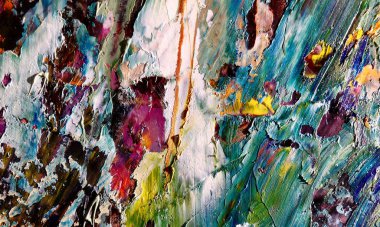 Renk dokusu. Tuvale elle çizilmiş yağlı boya resim. Soyut sanat geçmişi. Modern, çağdaş sanat. Renkli tuval. Duvar dekoru arkaplanı