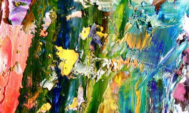 Renk dokusu. Tuvale elle çizilmiş yağlı boya resim. Soyut sanat geçmişi. Modern, çağdaş sanat. Renkli tuval. Duvar dekoru arkaplanı