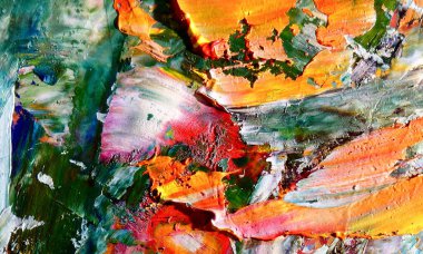 Renk dokusu. Tuvale elle çizilmiş yağlı boya resim. Soyut sanat geçmişi. Modern, çağdaş sanat. Renkli tuval. Duvar dekoru arkaplanı