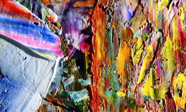 Renk dokusu. Tuvale elle çizilmiş yağlı boya resim. Soyut sanat geçmişi. Modern, çağdaş sanat. Renkli tuval. Duvar dekoru arkaplanı