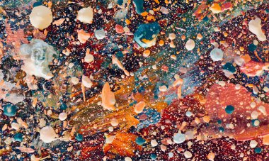 Renk dokusu. Tuvale elle çizilmiş yağlı boya resim. Soyut sanat geçmişi. Modern, çağdaş sanat. Renkli tuval. Duvar dekoru arkaplanı