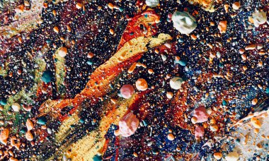 Renk dokusu. Tuvale elle çizilmiş yağlı boya resim. Soyut sanat geçmişi. Modern, çağdaş sanat. Renkli tuval. Duvar dekoru arkaplanı