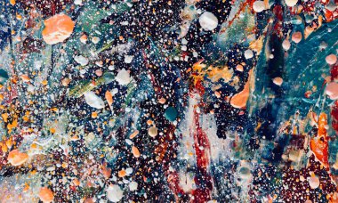 Renk dokusu. Tuvale elle çizilmiş yağlı boya resim. Soyut sanat geçmişi. Modern, çağdaş sanat. Renkli tuval. Duvar dekoru arkaplanı