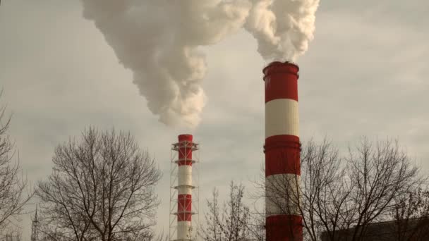 Central Eléctrica Equipo Las Estaciones Energía Eléctrica Humo Blanco Tubo — Vídeos de Stock